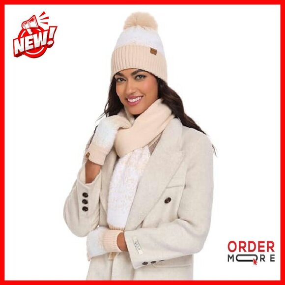Winter Beanie Scarf Gloves Set Fleece Lined Touchscreen One Size